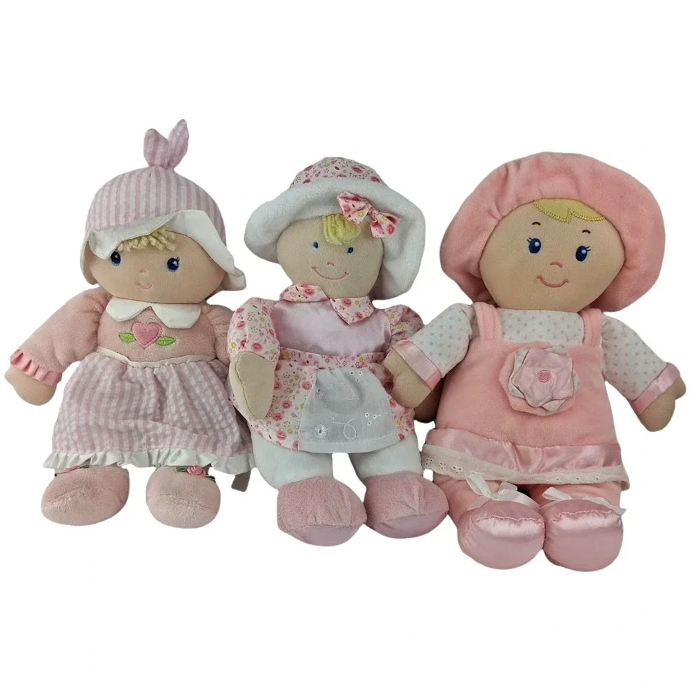 3 Plush Baby Girl Doll Stuffed Toy Kids Preferred Lovey Lot Pink Hat Blonde Blue